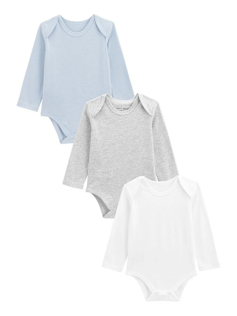 Lot de 3 bodies bébé manches longues Gris Gris