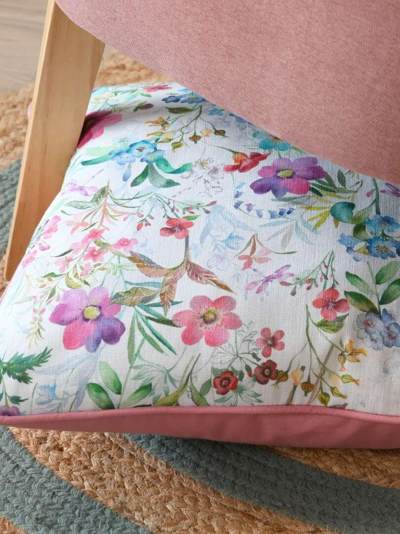Coussin passepoilé imprimé fleurettes   Rose clair
