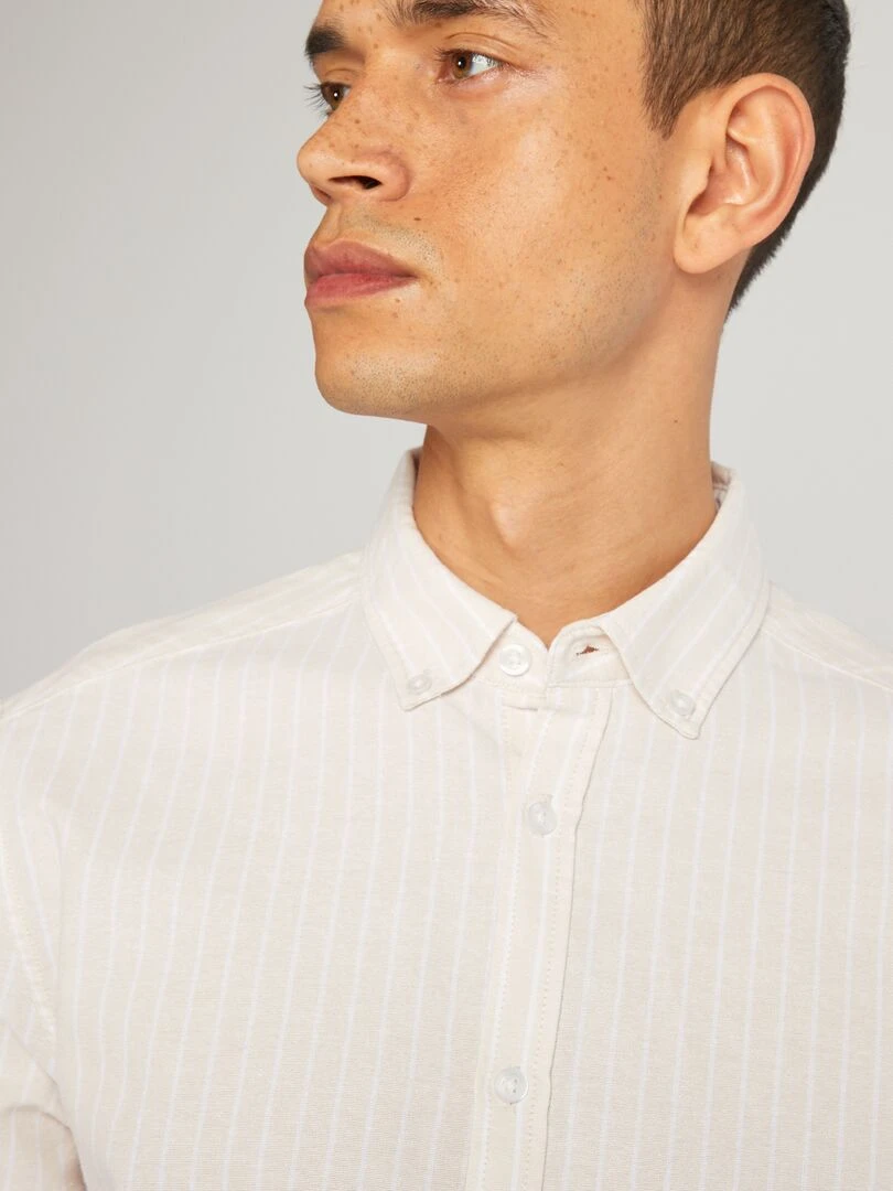 Chemise à coupe droite et à rayures   Beige/blanc