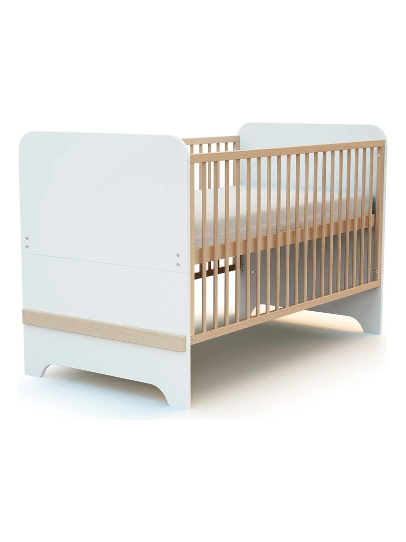 AT4   Lit Évolutif 70x140cm CARROUSEL Blanc et Hêtre Verni   Marron foncé