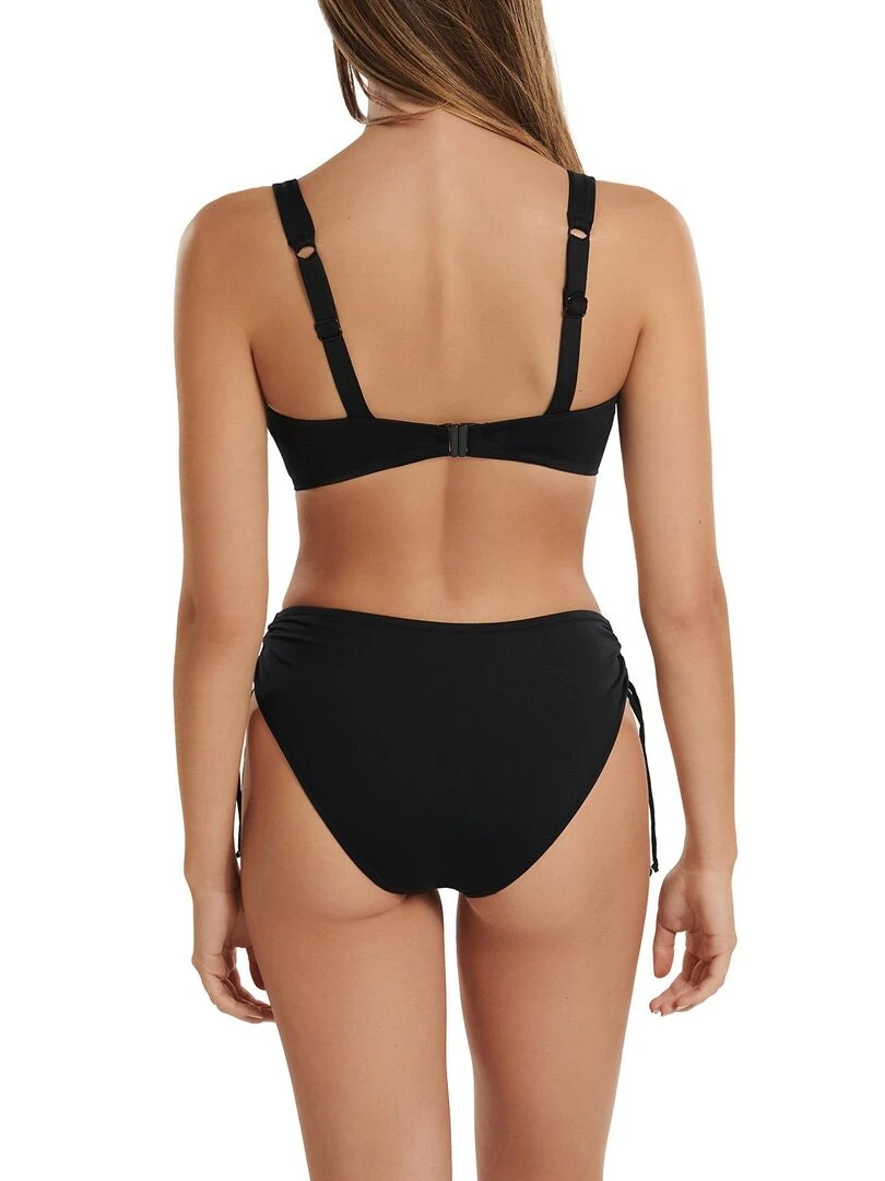Bas maillot slip de bain taille haute côtés réglables Rhodes   Noir
