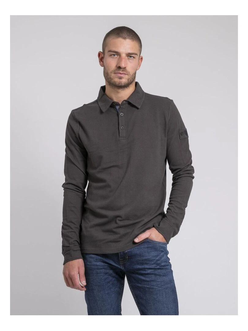 Polo manches longues pur coton PILKA Gris