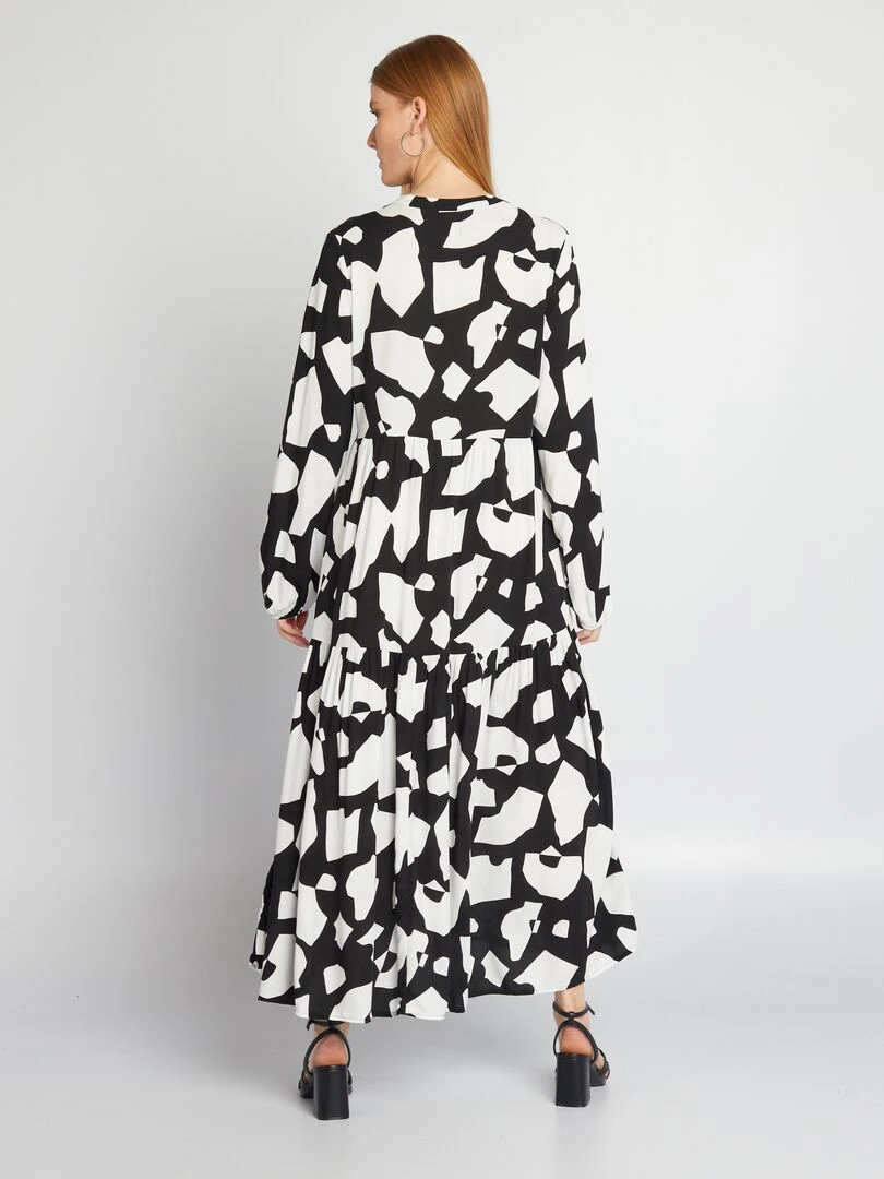 Robe midi imprimé col tunisien   Noir