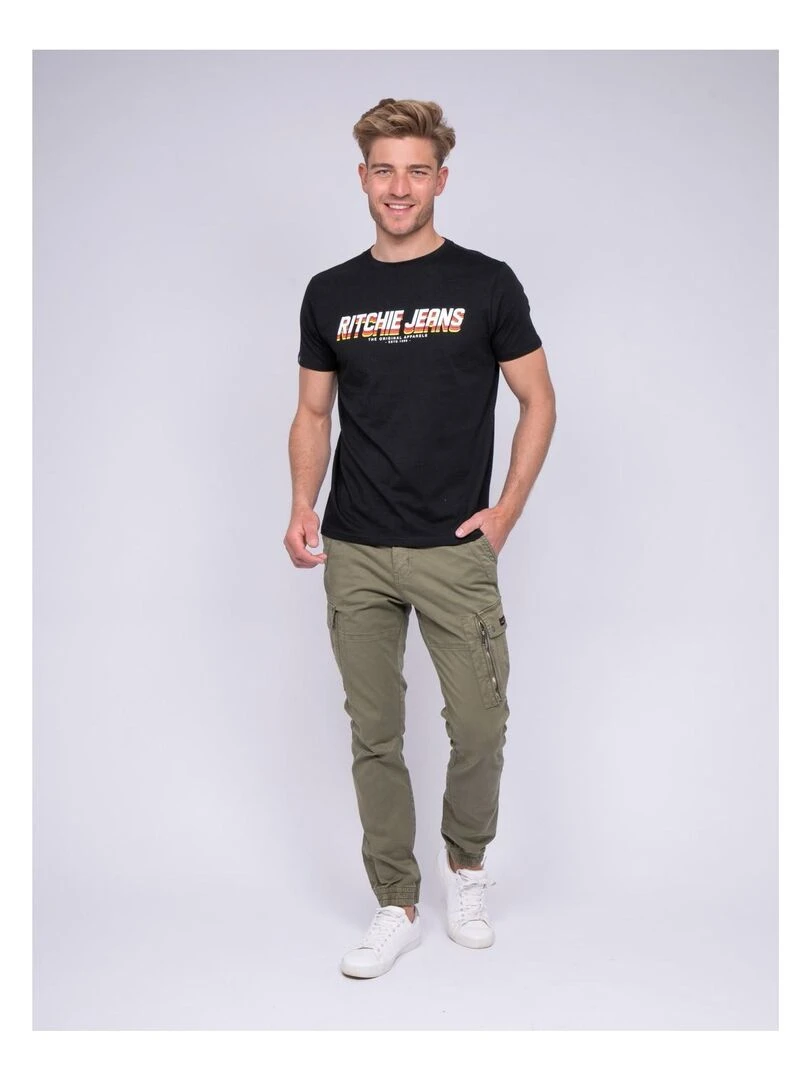 T shirt col rond pur coton NOHAN   Noir