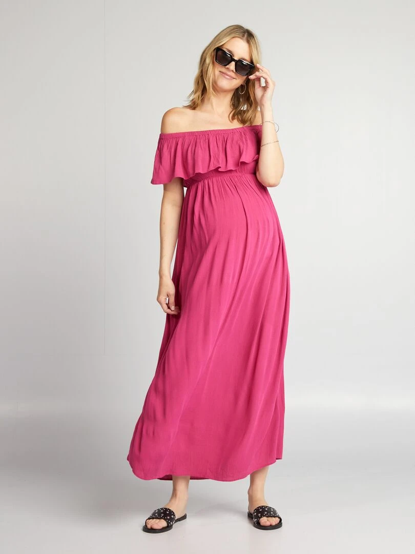 Robe grossesse à col bardot Rose