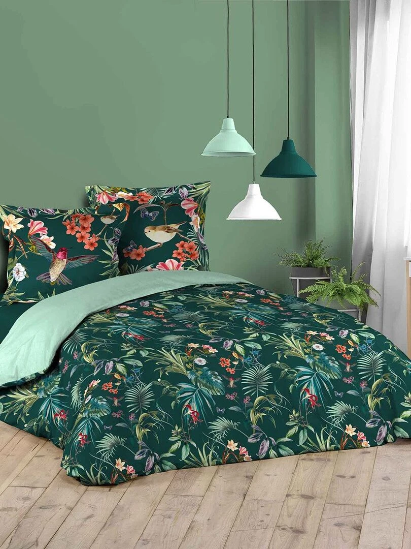 Housse de couette 260x240 Féérie + 2 taies coton Bleu