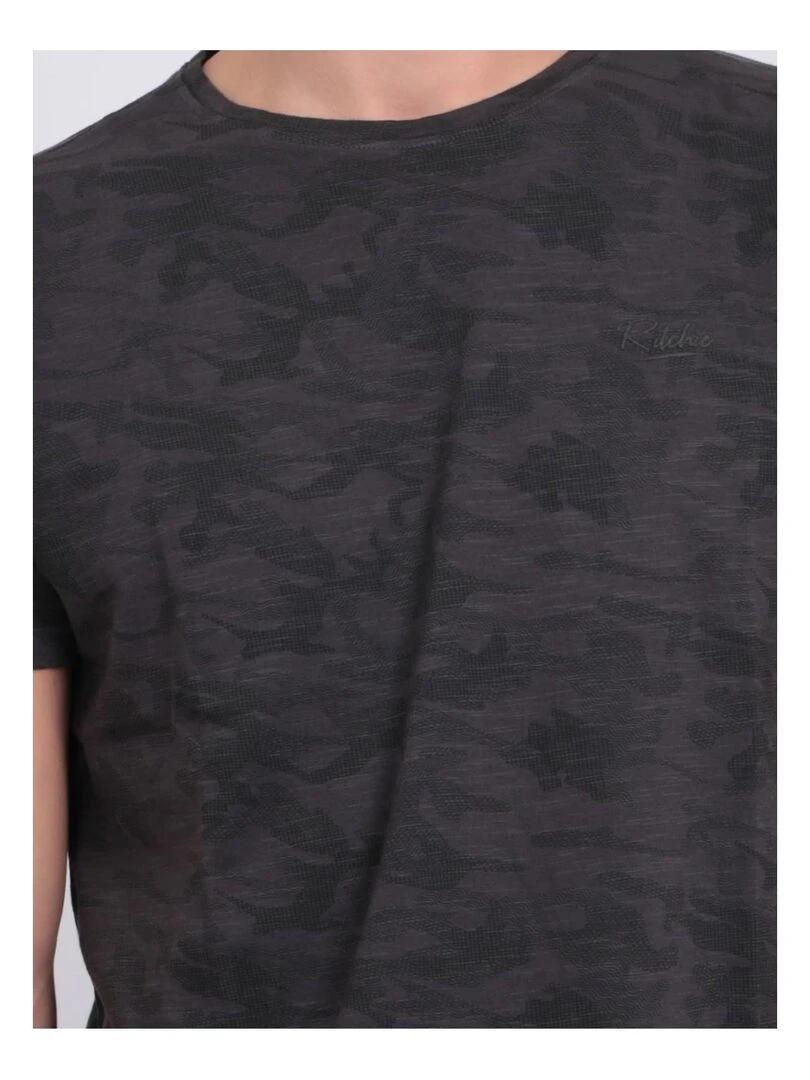 T shirt col rond pur coton motifs NENDRIX   Gris