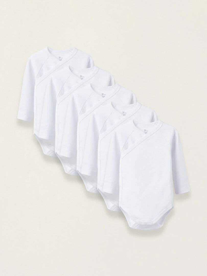 Pack de cinq bodies essential line 'Zippy' Blanc