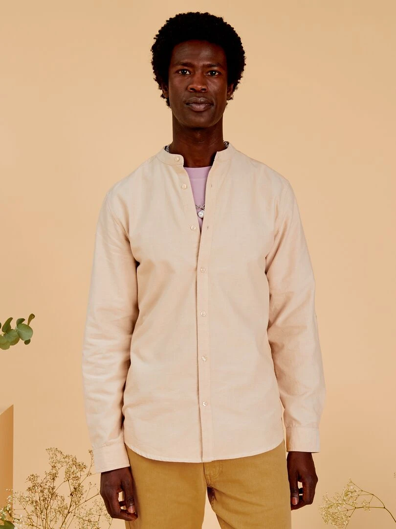 Chemise oxford col mao   Beige