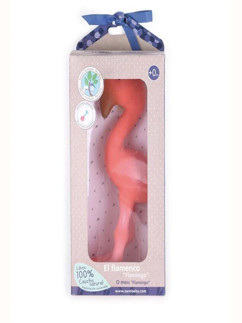 Grand Hochet En Caoutchouc Naturel Flamant Rose Et Sa Jolie Boîte N/A