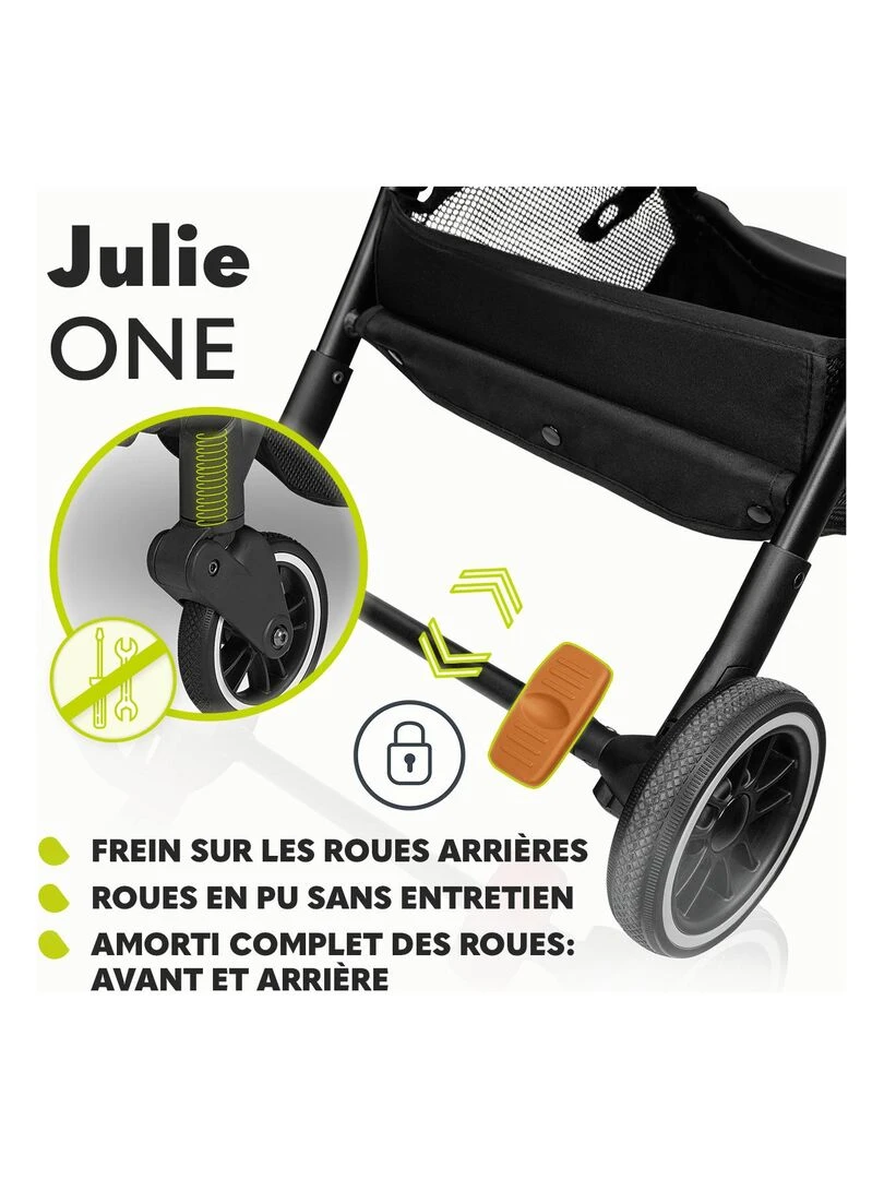LIONELO Julie One   Poussette canne   Jusqu'à 22 Kg   Légère & pliable   Accessoires   Noir   Noir