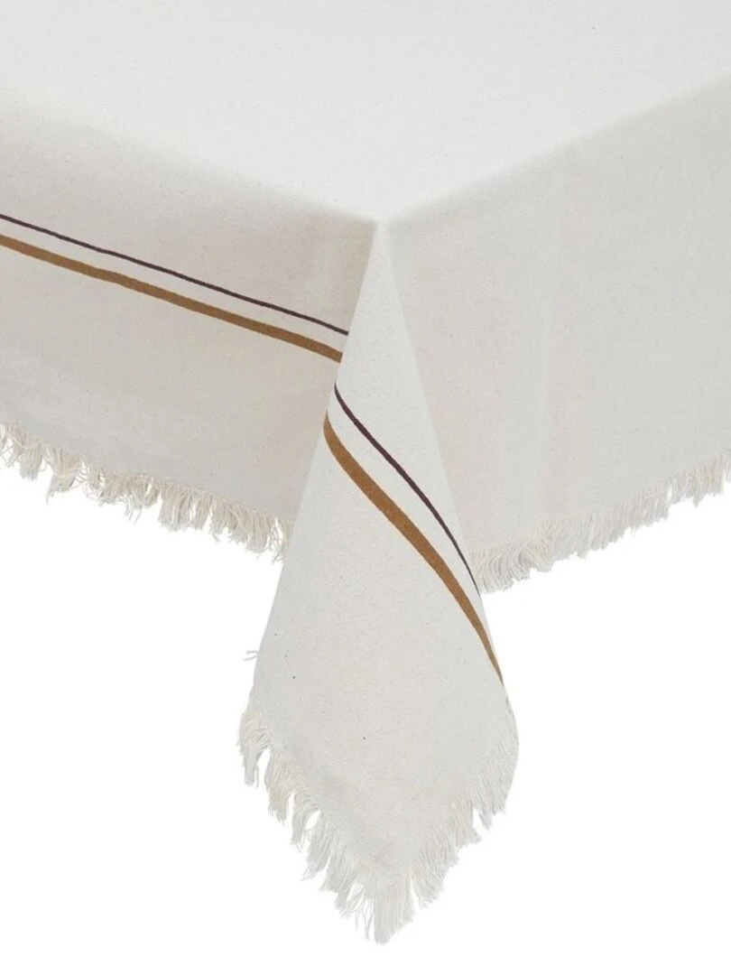 Nappe rectangulaire à rayures Maha 150x250 cm coton Beige