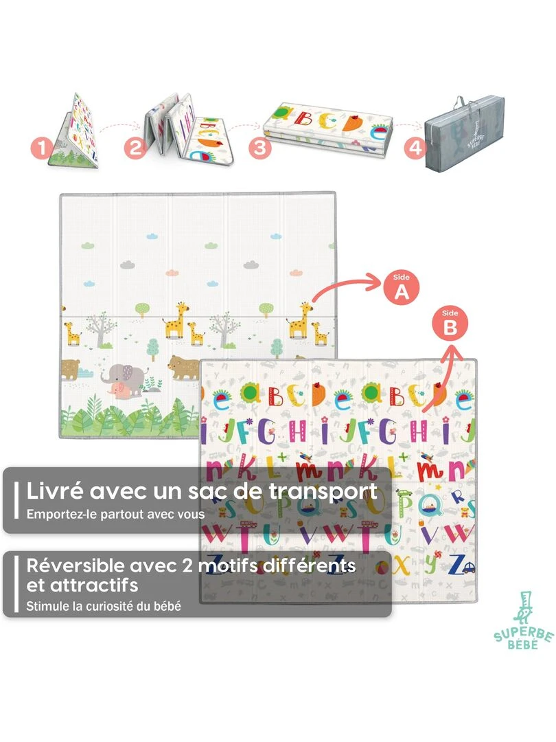 Tapis de Jeu en mousse épais et pliable pour enfants ALPHABET XL SUPERBE BEBE Blanc Rose Bleu