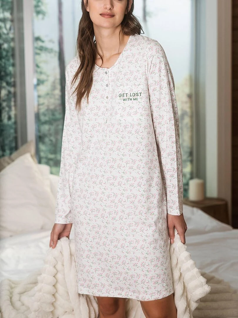 Chemise de nuit manches longues Get Lost   Ecru