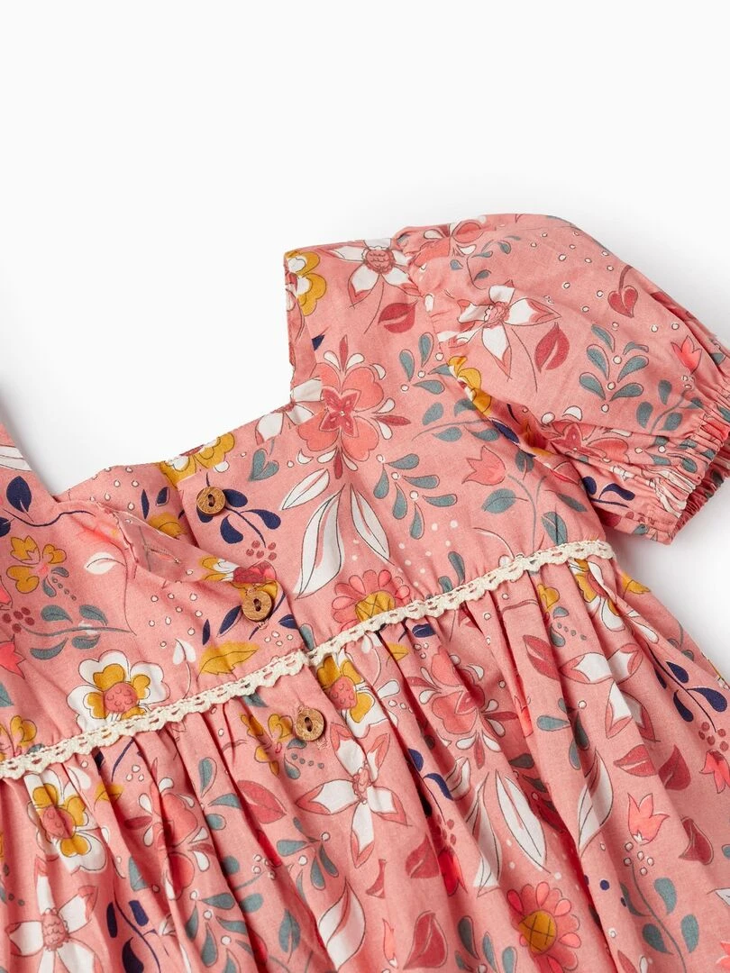 Foulard pour Cheveux + Blouse en Coton pour Bébé Fille 'Floral' manches courtes   Orange clair