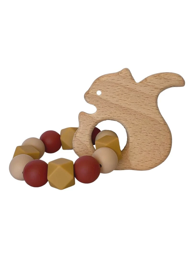 Hochet écureuil bois et silicone Beige