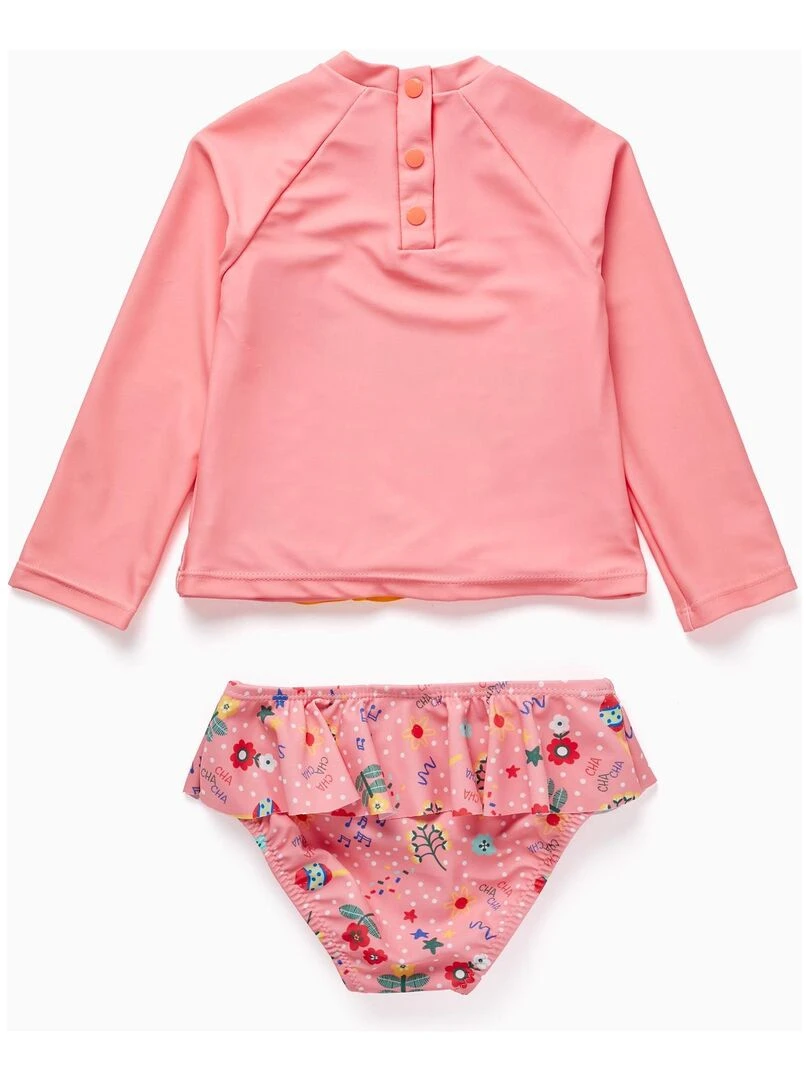 T Shirt + Culotte de Bain UPF80 pour Bébé Fille 'CHA CHA CHA' Rose