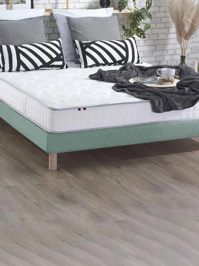 Ensemble Matelas 100% latex 5 zones ORIGINEL + Sommier Fabriqué en France Sommier Vert Blanc Vert