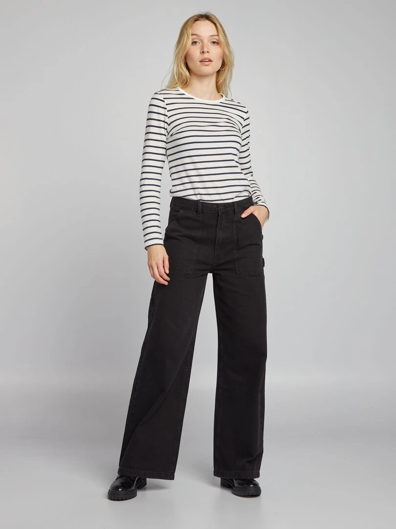 Pantalon en denim taille haute Gris