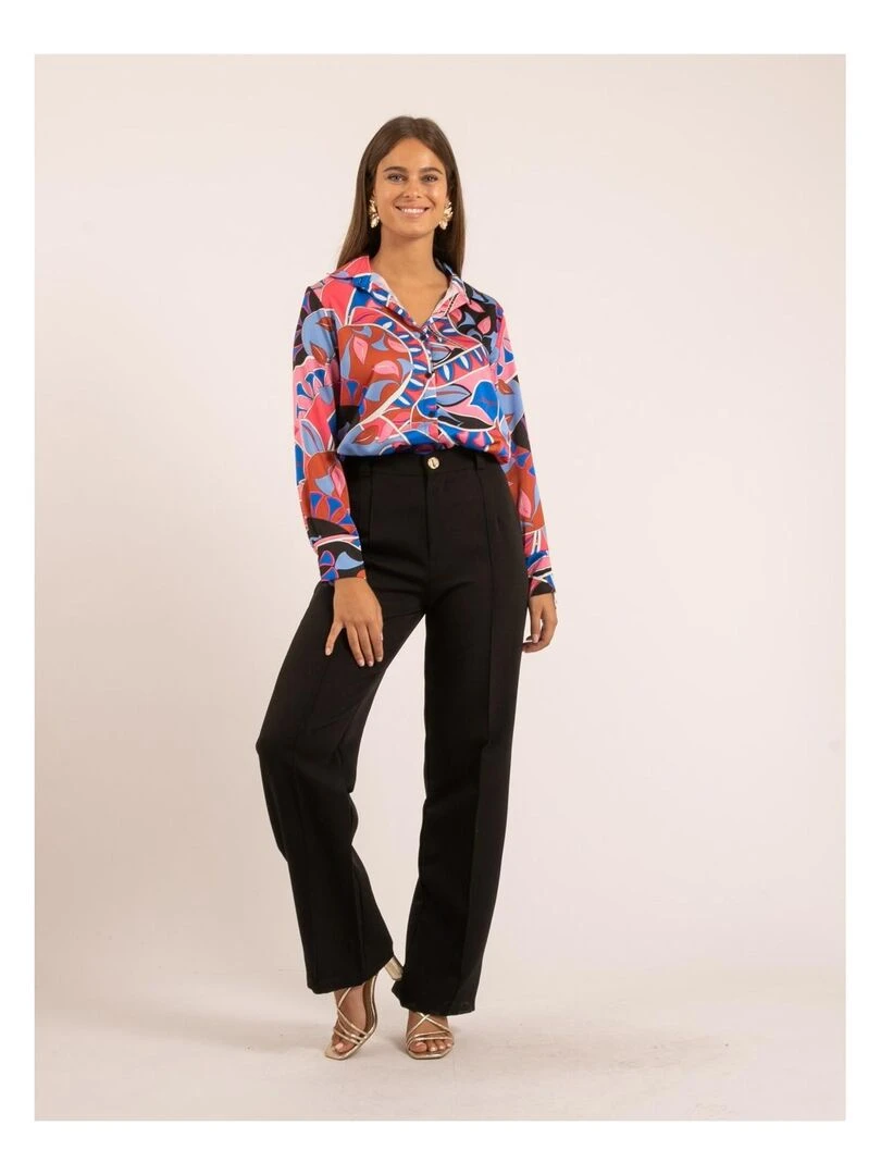 Chemise satin motifs OLIDA   Bleu
