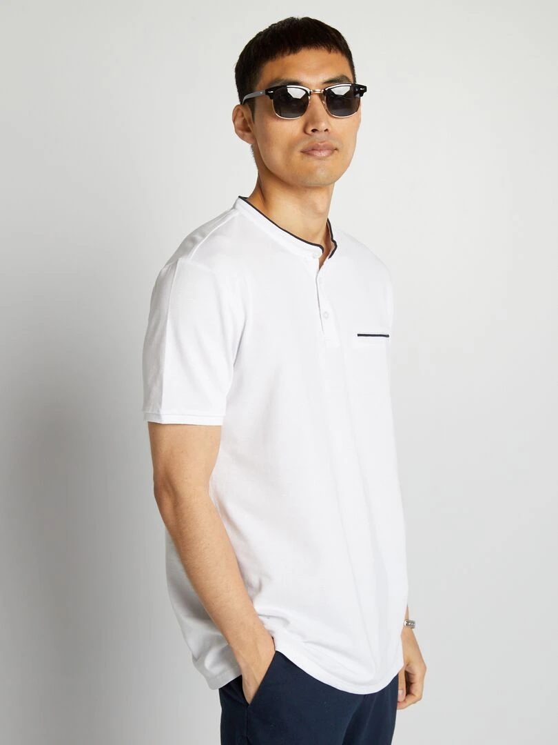 Polo à col mao en piqué de coton   Blanc