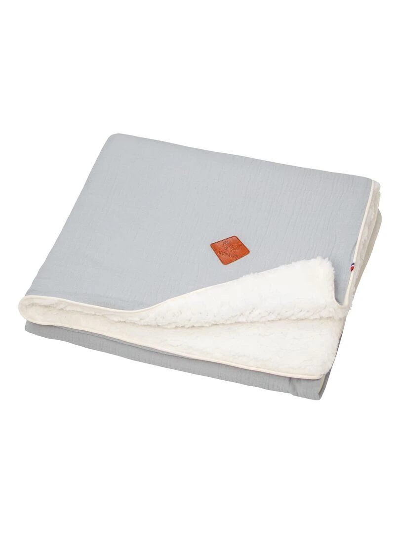 Couverture en gaze de coton et sherpa Jeanne Gris