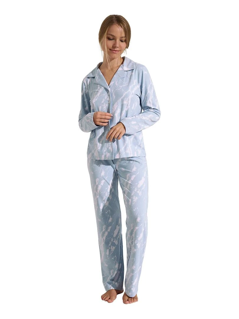 Pyjama pantalon chemise manches longues Naomi Bleu ciel