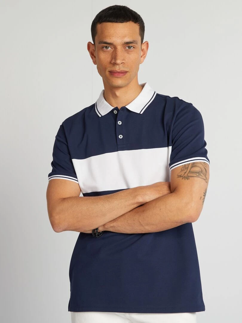 Polo color block en piqué de coton Bleu marine