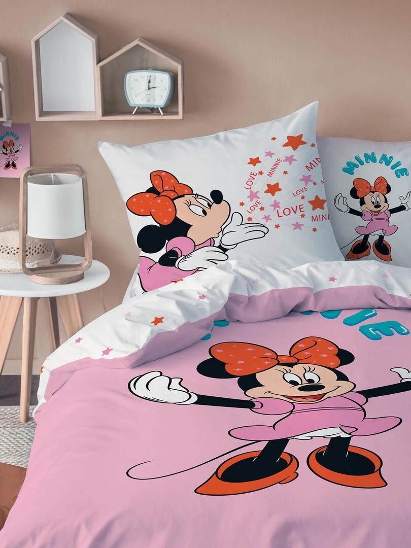 Parure de lit imprimée 100% coton DISNEY HOME MINNIE HAPPY Rose