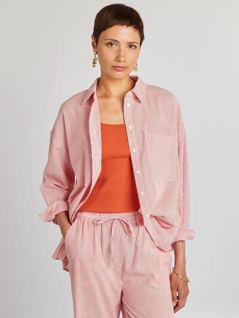 Chemise à manches longues rayée Rouge