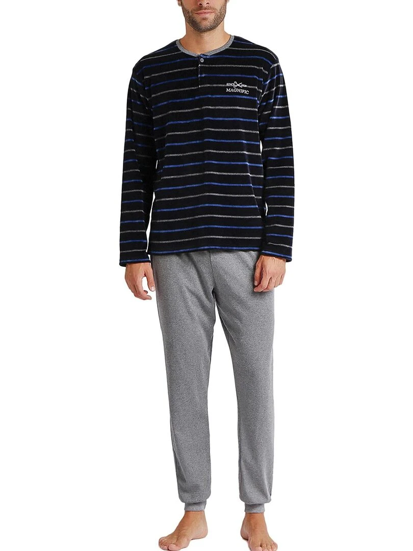 Pyjama pantalon et haut Velour Blues Bleu marine