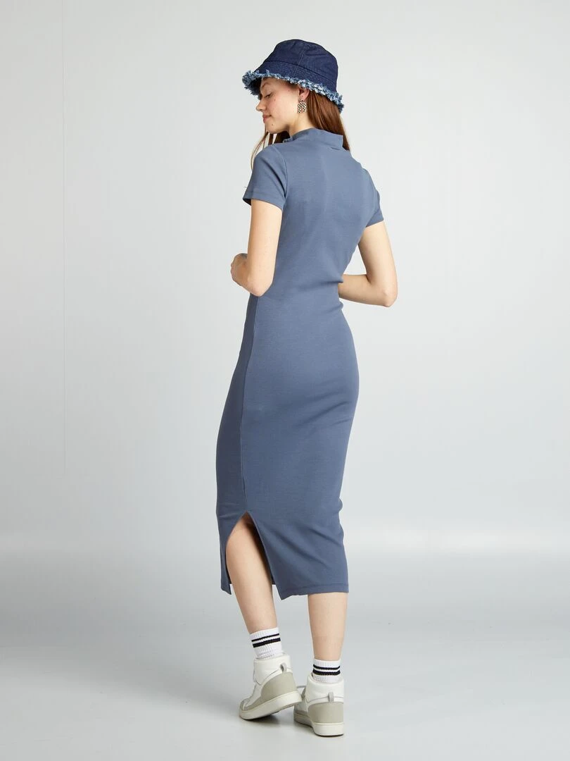 Robe midi en maille côtelée   Bleu