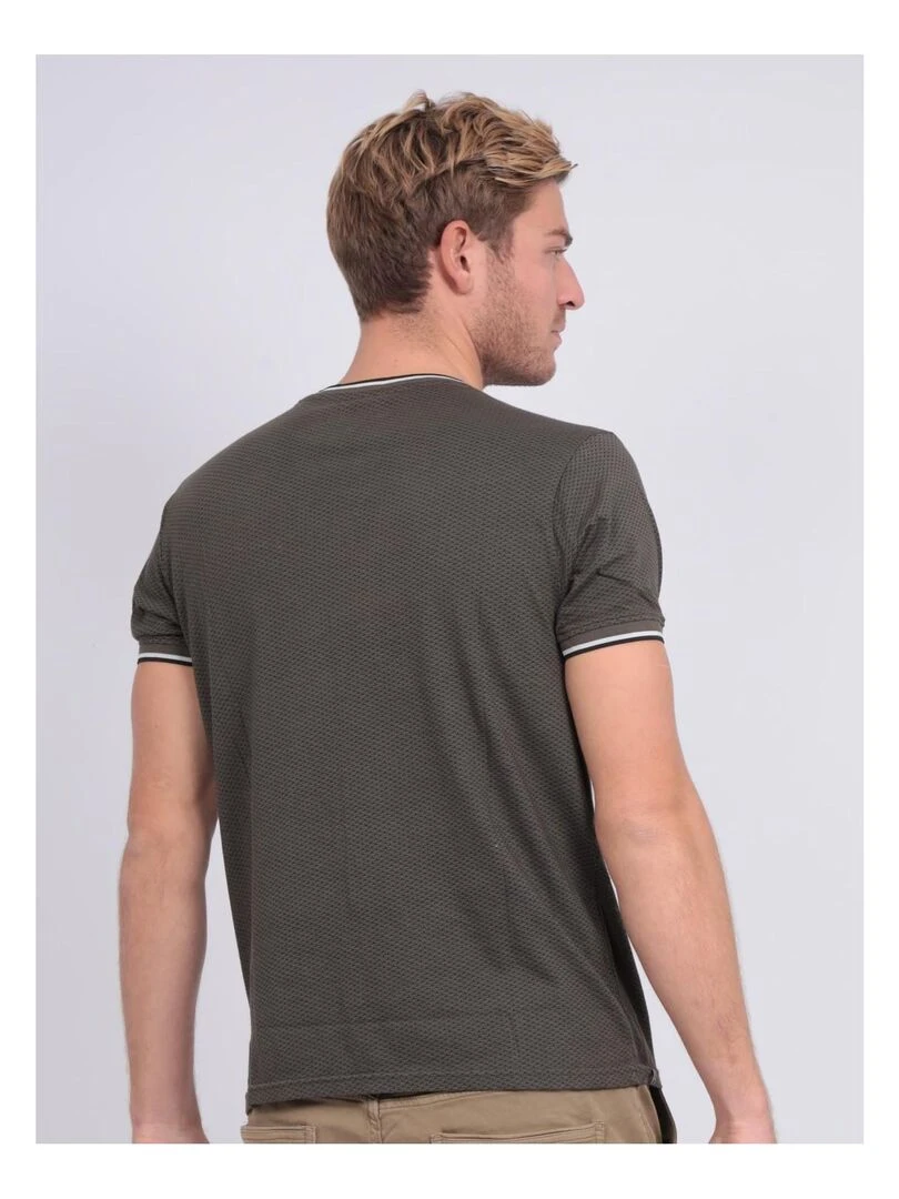 T shirt col rond pur coton motifs NERFO   Kaki