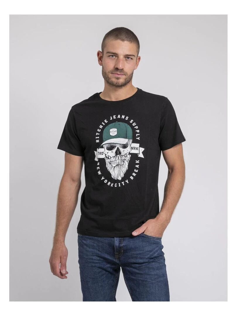T shirt col rond pur coton JIMINAL Noir