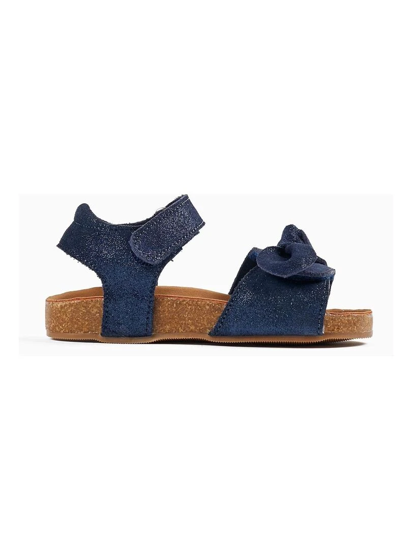 Sandales en cuir avec paillettes et nœud pour bébé fille ATLANTIC COMPANY Bleu foncé