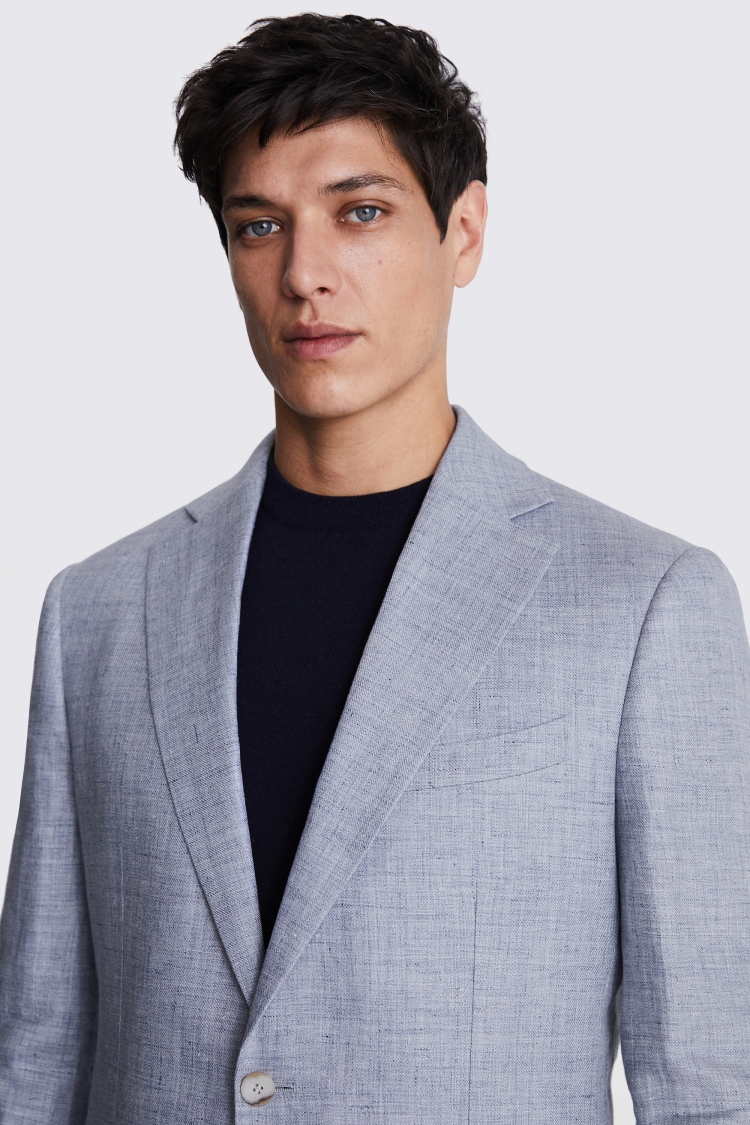 Regular Fit Light Blue Linen Jacket    Buy Online at Moss