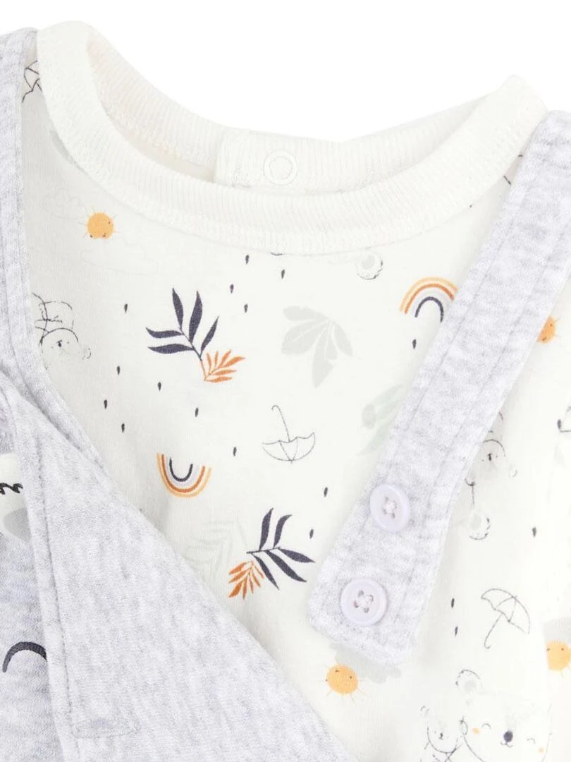 Ensemble salopette bébé en molleton et t shirt Nuage   Gris Gris