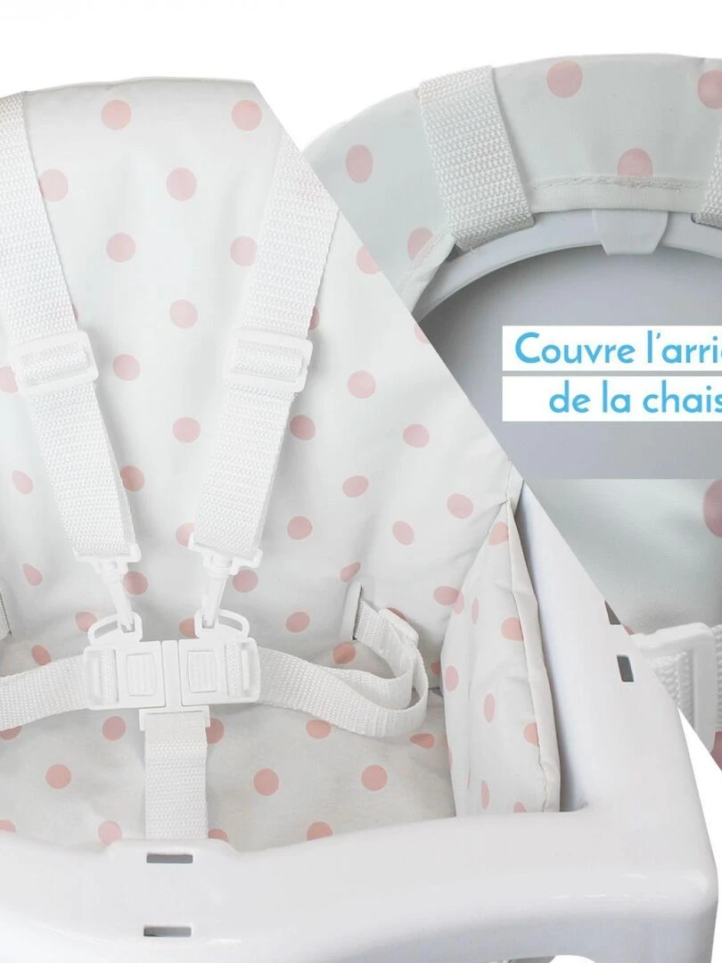 Housse d'assise pour chaise haute bébé enfant gamme Délice   Monsieur Bébé   Blanc Rose