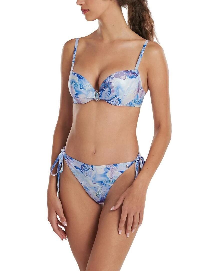 Bas maillot de bain brésilien taille basse à nouettes Indonesia   Bleu