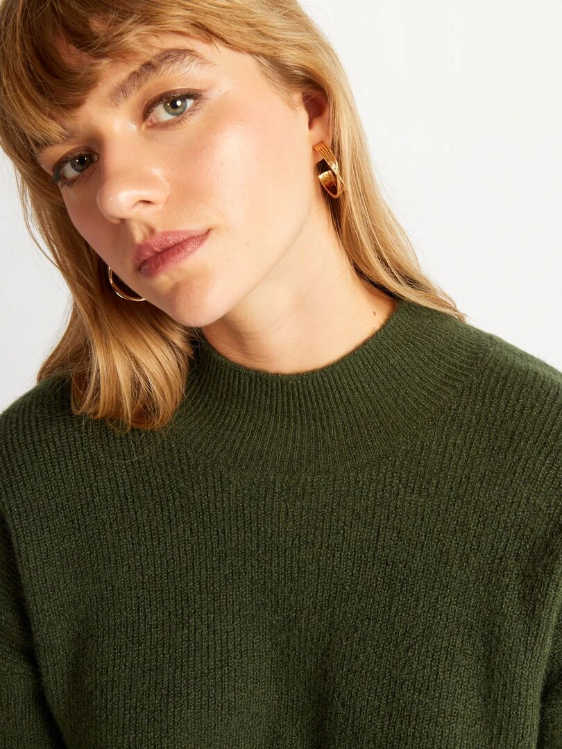 Pull en maille côtelée à col montant   Vert