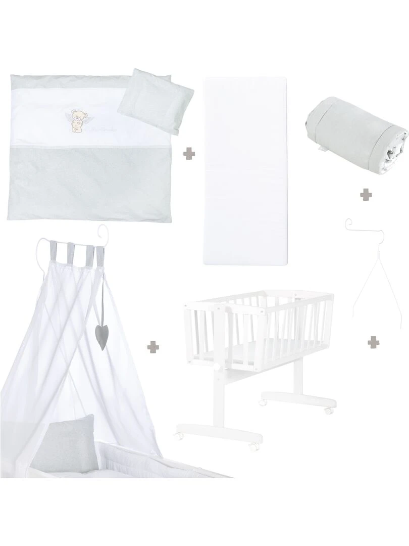 ROBA Berceau Heartbreaker 40x90 cm + Équipement Complet   Bois Laqué Blanc   Blanc