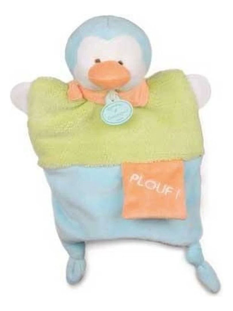 doudou Doudou et compagnie Pingouin Vert Plouf foulard Orange DC2784 Petit Secret Marionnette Vert