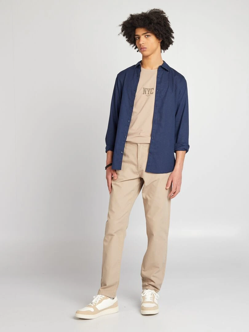 T shirt en jersey à col rond Beige foncé
