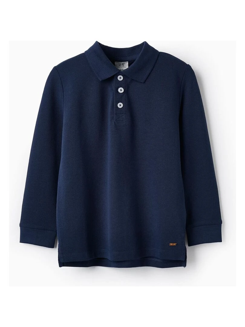 Polo à Manches Longues en Piqué pour Garçon manches longues FLYING BIRDS Bleu foncé