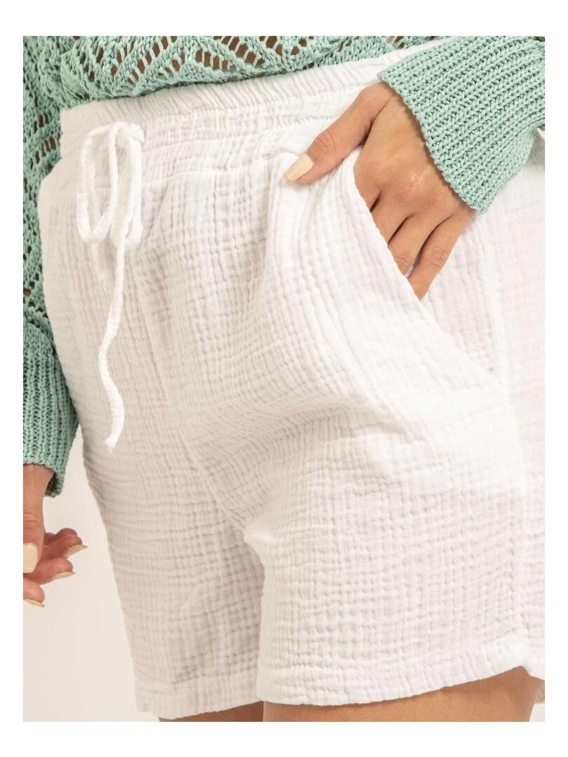 Short fluide en gaze de coton XELIA   Blanc