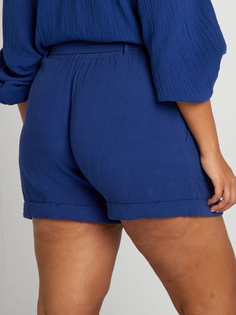 Short taille haute en gaze de coton   Bleu