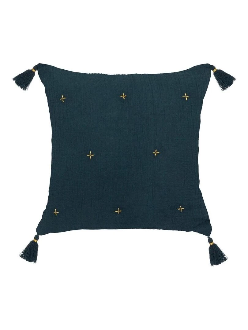 Coussin gaze brodé 40x40 or bleu Bleu