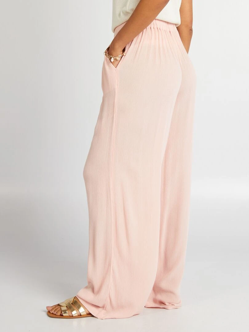 Pantalon large en maille crêpe   Rose