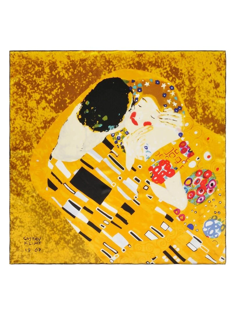 Carré de soie Klimt "Le Baiser" Interprétation Jaune