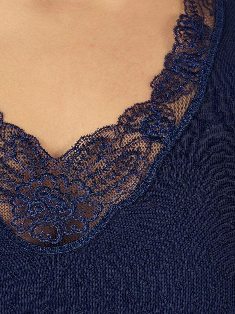 T shirt manches courtes maille ajourée Thermolactyl Damart Bleu marine